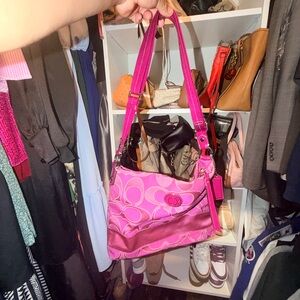 Pink Signature-Pattern Hobo/File Bag